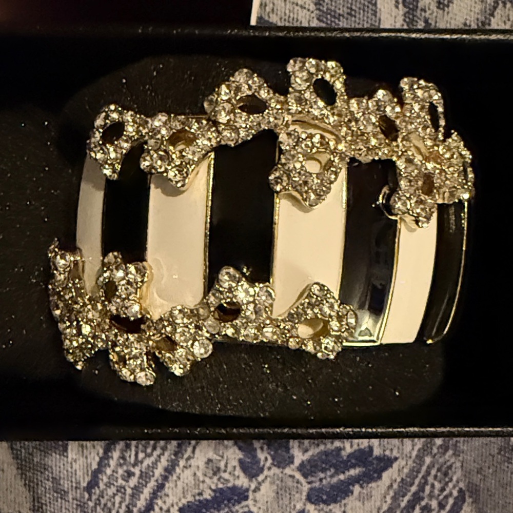 Heidi Daus Gold and White Crystal Floral Statement Cuff
